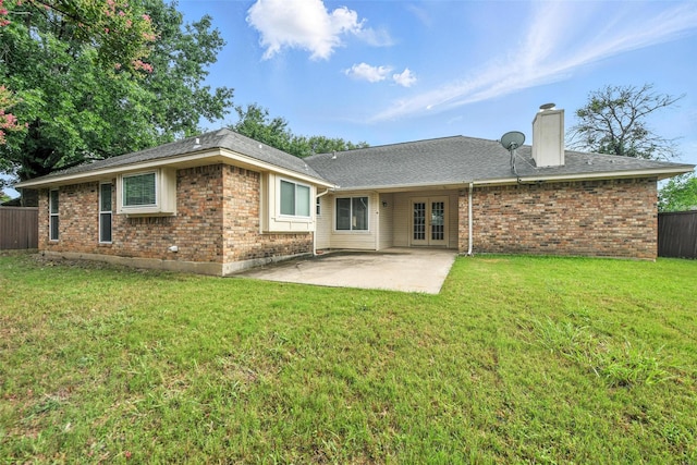 1208 Homestead St, Flower Mound, TX 75028 - rear view of house featuring french doors, brick siding, a patio, and a chimney