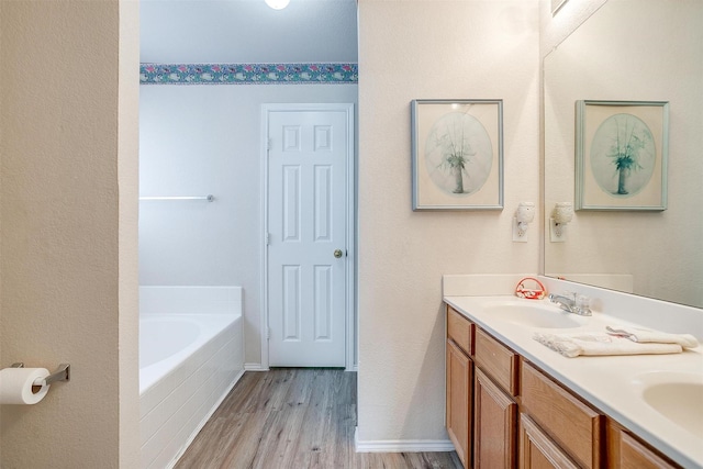 953 Mesa Vista Dr, Crowley, TX 76036 - full bath featuring double vanity, a garden tub, and wood finished floors
