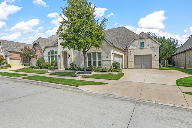 5705 Heron Dr E, Colleyville, TX 76034 - french country inspired facade featuring brick siding, concrete driveway, stone siding, and a residential view