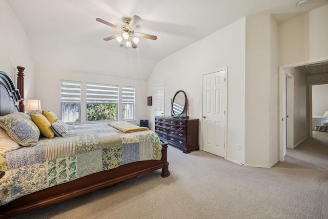 4003 Randall Ln, Carrollton, TX 75007 - bedroom featuring carpet floors, attic access, vaulted ceiling, and ceiling fan