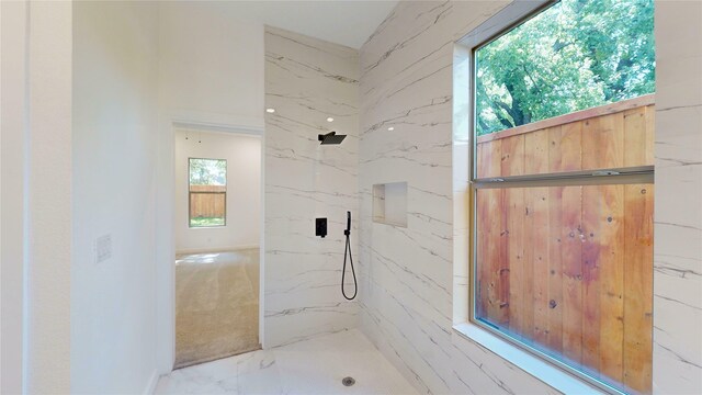 3418 Borger St, Dallas, TX 75212 - full bathroom featuring a marble finish shower and marble finish floors