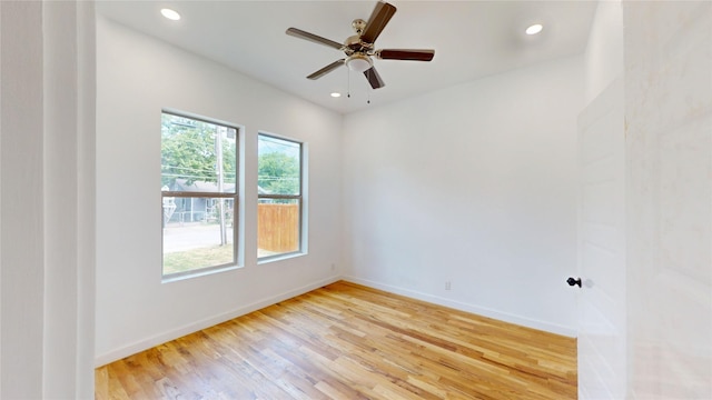 3418 Borger St, Dallas, TX 75212 - unfurnished room featuring a ceiling fan, recessed lighting, and light wood-style floors