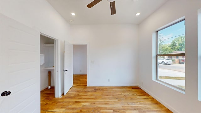 3418 Borger St, Dallas, TX 75212 - spare room featuring a ceiling fan, light wood-type flooring, and recessed lighting