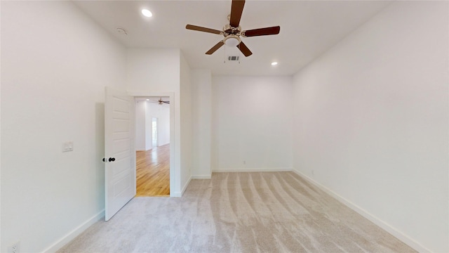 3418 Borger St, Dallas, TX 75212 - empty room with light carpet, ceiling fan, and recessed lighting