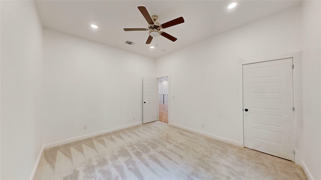 3418 Borger St, Dallas, TX 75212 - unfurnished room with light colored carpet, a ceiling fan, and recessed lighting
