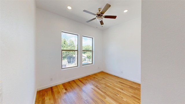 3418 Borger St, Dallas, TX 75212 - empty room featuring light wood-style floors, recessed lighting, and a ceiling fan