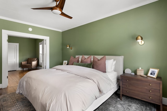 5610 Vanderbilt Ave, Dallas, TX 75206 - bedroom with crown molding, wood finished floors, and a ceiling fan