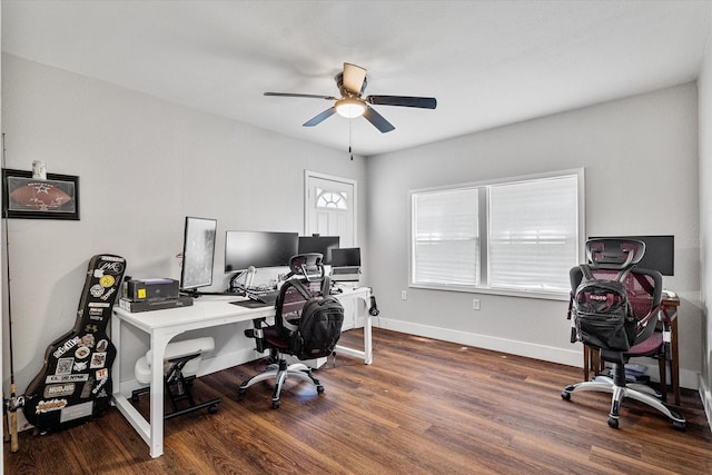 25 W Parnell St, Denison, TX 75020 - home office featuring a ceiling fan and wood finished floors