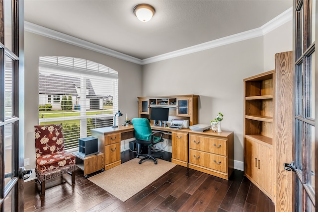 6309 Holbrook Cir, Parker, TX 75002 - office featuring crown molding and dark wood-style flooring