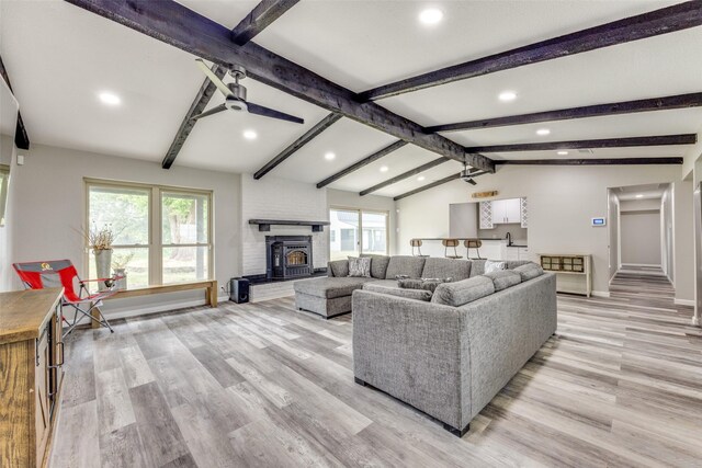 738 Campground Rd, Sherman, TX 75090 - living room featuring plenty of natural light, recessed lighting, light wood-type flooring, and a fireplace