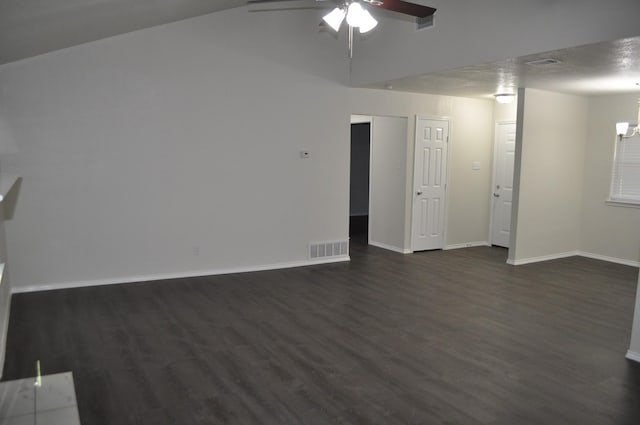 110 Myrtle Ave, Waxahachie, TX 75165 - unfurnished living room featuring a ceiling fan and dark wood-type flooring
