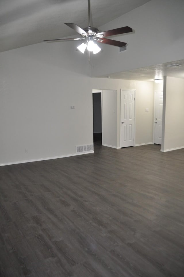 110 Myrtle Ave, Waxahachie, TX 75165 - unfurnished room featuring vaulted ceiling, a ceiling fan, and dark wood finished floors
