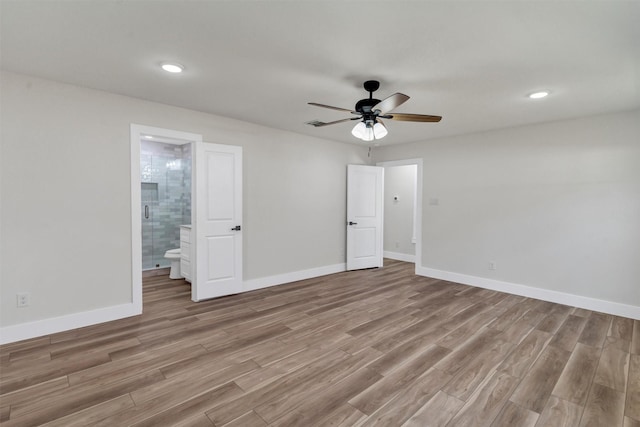 2917 NW Loraine St, Fort Worth, TX 76106 - unfurnished room with ceiling fan, light wood finished floors, and recessed lighting