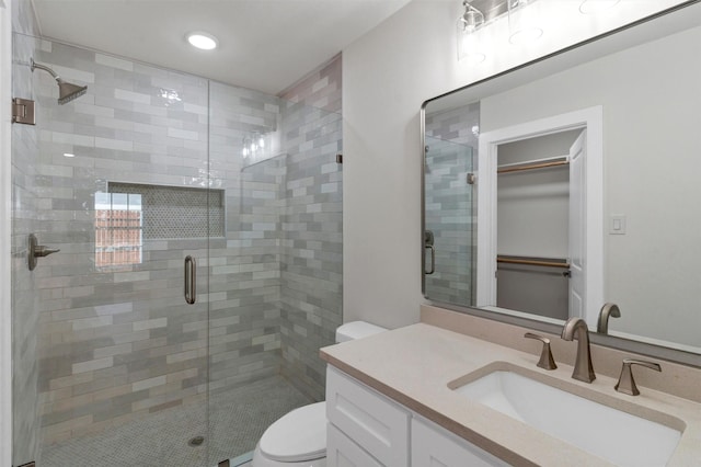2917 NW Loraine St, Fort Worth, TX 76106 - full bath with vanity, a stall shower, a spacious closet, and recessed lighting