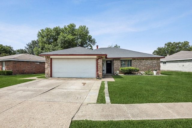 1502 Bette Dr, Mesquite, TX 75149 - ranch-style home with a garage, concrete driveway, a front lawn, and brick siding