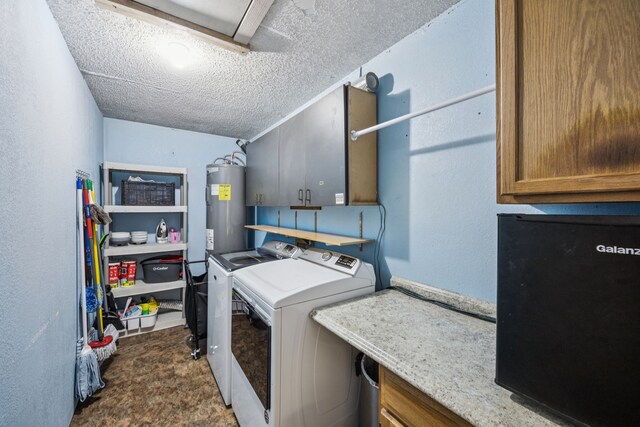 1502 Bette Dr, Mesquite, TX 75149 - laundry room featuring cabinet space, electric water heater, separate washer and dryer, and a textured ceiling