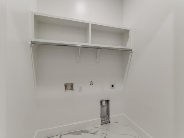 1521 N Haskell Ave, Dallas, TX 75204 - laundry area featuring hookup for an electric dryer, hookup for a washing machine, marble look tile flooring, and gas dryer hookup