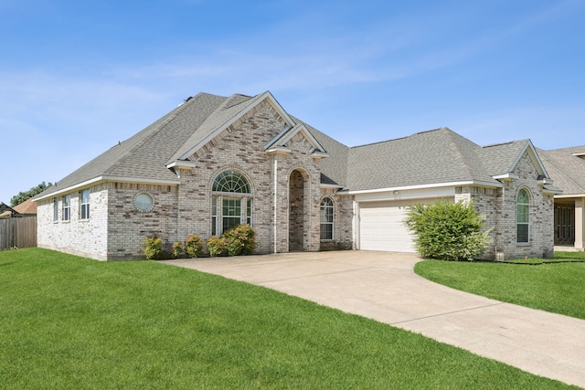 6602 Orange Blossom Dr, Midlothian, TX 76065 - french country style house with brick siding, a garage, driveway, and a shingled roof