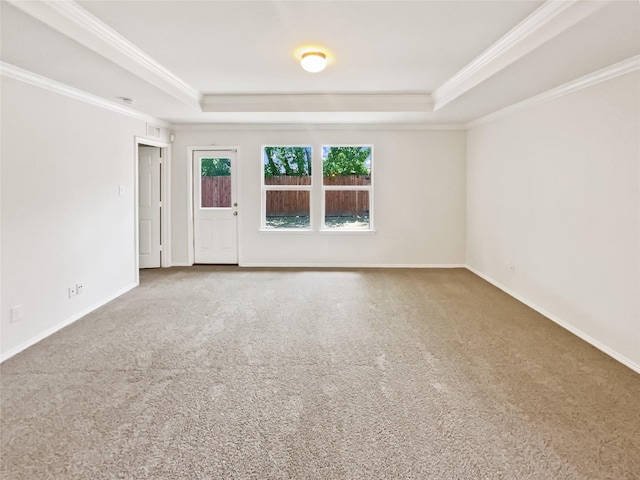 1409 Rivers Creek Ln, Little Elm, TX 75068 - empty room featuring a raised ceiling, carpet flooring, and ornamental molding
