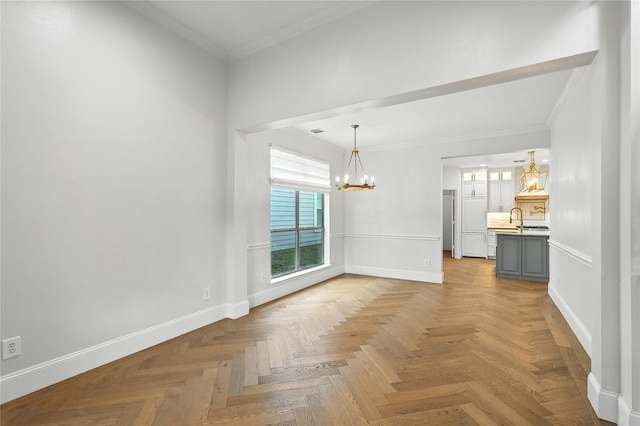 2705 Jackson Dr, Melissa, TX 75454 - unfurnished dining area with a chandelier and crown molding