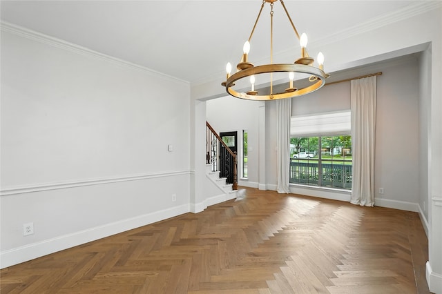 2705 Jackson Dr, Melissa, TX 75454 - empty room with a chandelier, stairway, and crown molding