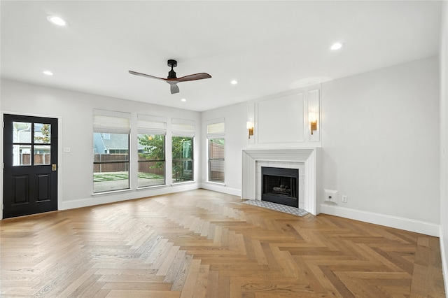 2705 Jackson Dr, Melissa, TX 75454 - unfurnished living room with a ceiling fan, a premium fireplace, and recessed lighting