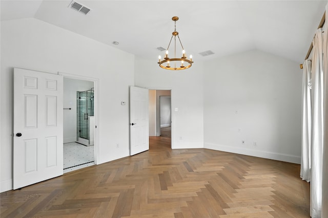 2705 Jackson Dr, Melissa, TX 75454 - unfurnished room with lofted ceiling and a chandelier