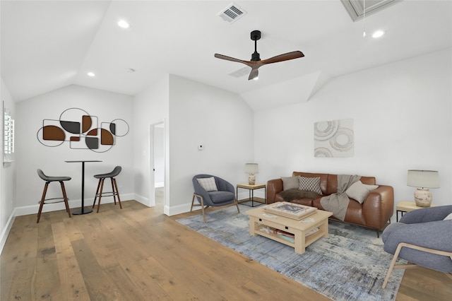 2705 Jackson Dr, Melissa, TX 75454 - living area with attic access, vaulted ceiling, hardwood / wood-style flooring, recessed lighting, and ceiling fan