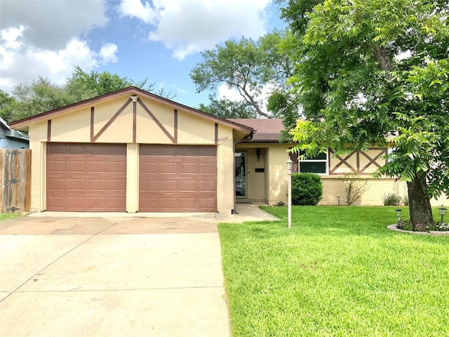 6509 Woodway Dr, Fort Worth, TX 76133 - view of front of home featuring stucco siding, a garage, a front lawn, driveway, and roof with shingles