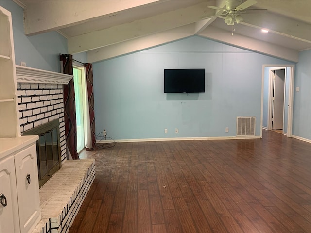 1726 Crescent Dr, Sherman, TX 75092 - unfurnished living room featuring wood-type flooring, a brick fireplace, and ceiling fan