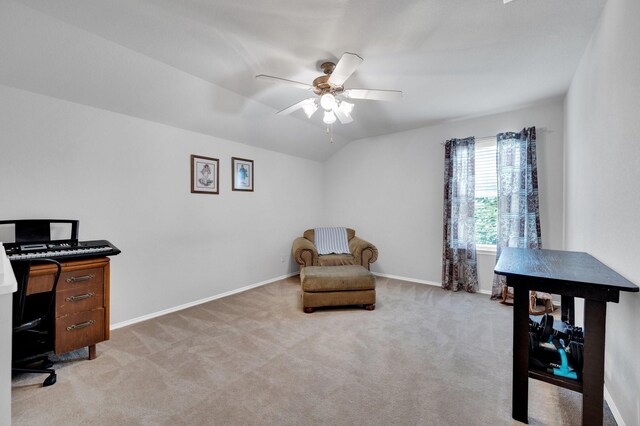 701 Champlain Ct, Midlothian, TX 76065 - office area with a ceiling fan, light colored carpet, and lofted ceiling