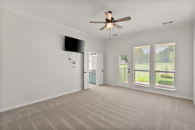 6417 Gehrig Cir, Burleson, TX 76028 - unfurnished room with ornamental molding, light carpet, and a ceiling fan
