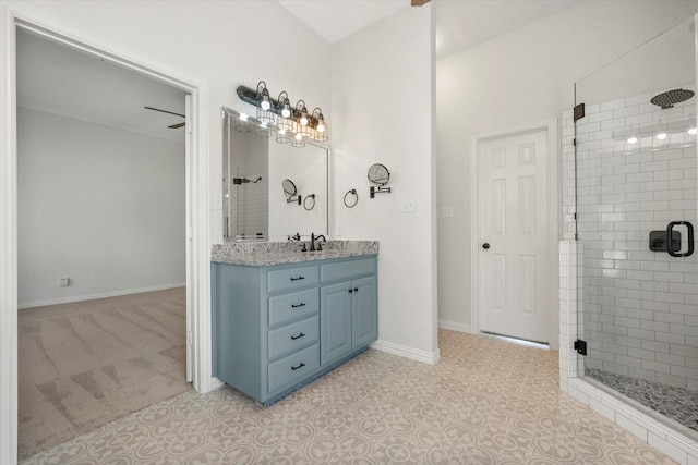 6417 Gehrig Cir, Burleson, TX 76028 - bathroom featuring a shower stall, vanity, and tile patterned floors