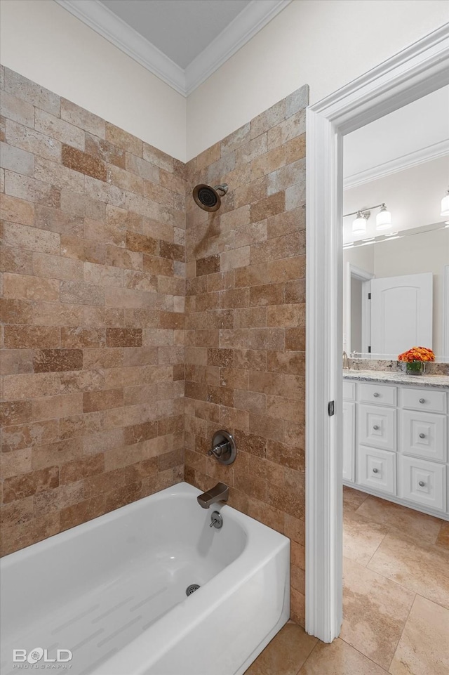 1030 Winterberry Ln, Shreveport, LA 71106 - bathroom featuring crown molding, vanity, and bathtub / shower combination