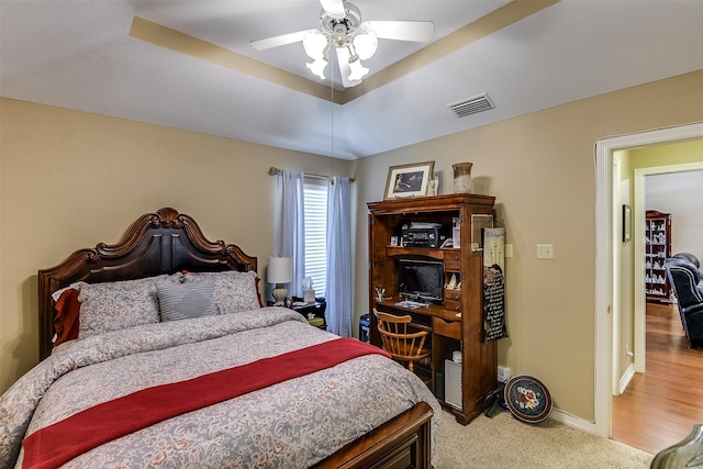 120 Driftwood Ln, Waxahachie, TX 75165 - carpeted bedroom featuring ceiling fan and a raised ceiling