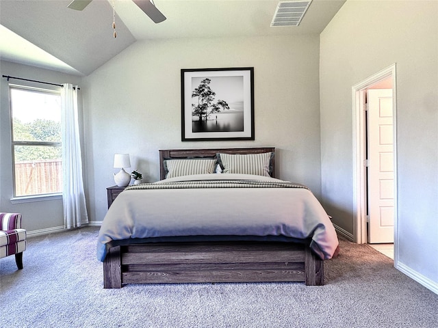 7204 Silent Mill Rd, Arlington, TX 76001 - bedroom featuring carpet flooring, vaulted ceiling, and a ceiling fan