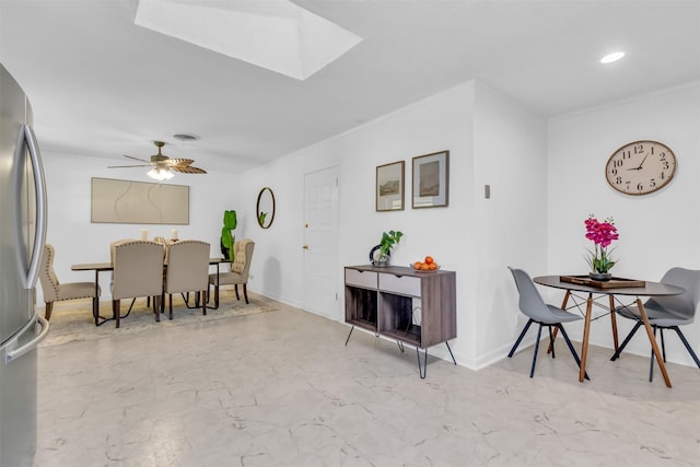 5624 Waltham Ave, Fort Worth, TX 76133 - dining space with a skylight, recessed lighting, and ceiling fan