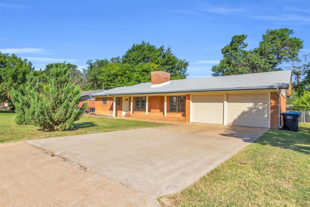 5624 Waltham Ave, Fort Worth, TX 76133 - ranch-style house featuring a garage, concrete driveway, brick siding, a chimney, and a front yard