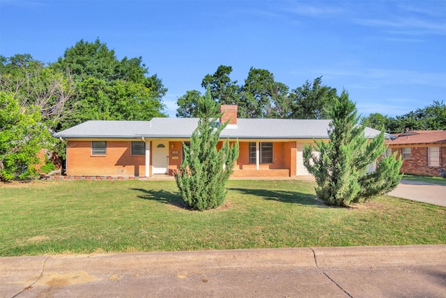 5624 Waltham Ave, Fort Worth, TX 76133 - ranch-style home featuring a chimney, a front yard, brick siding, and concrete driveway