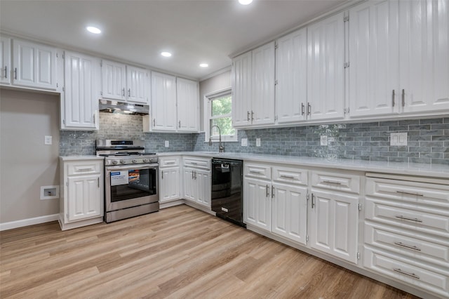 1712 Arbor Ln, Arlington, TX 76010 - kitchen featuring stainless steel range with gas stovetop, dishwasher, under cabinet range hood, light countertops, and recessed lighting