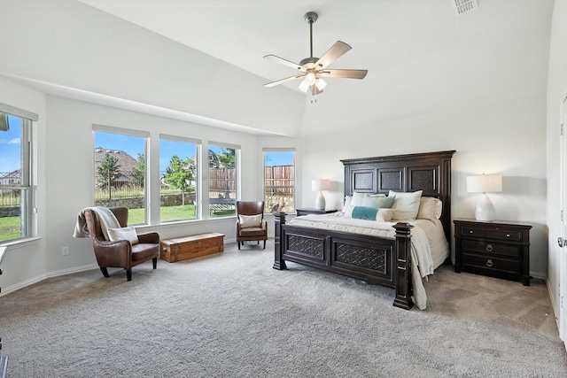11720 Bull Creek Dr, Northlake, TX 76226 - bedroom with carpet floors, multiple windows, a high ceiling, and ceiling fan