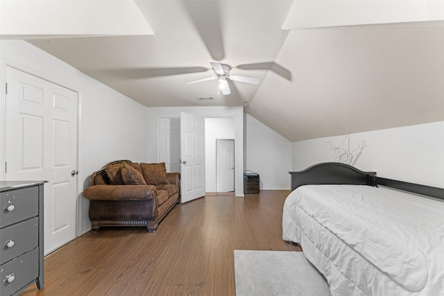 3227 Baskin Dr, Lancaster, TX 75134 - bedroom with wood finished floors, lofted ceiling, and ceiling fan