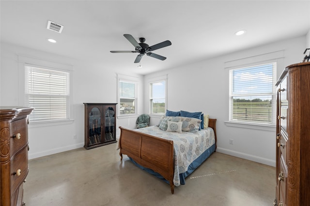 177 Mel Dr, Woodway, TX 76712 - bedroom featuring recessed lighting, finished concrete floors, and ceiling fan