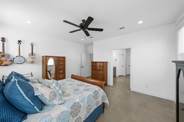 177 Mel Dr, Woodway, TX 76712 - bedroom with recessed lighting, a ceiling fan, and concrete flooring