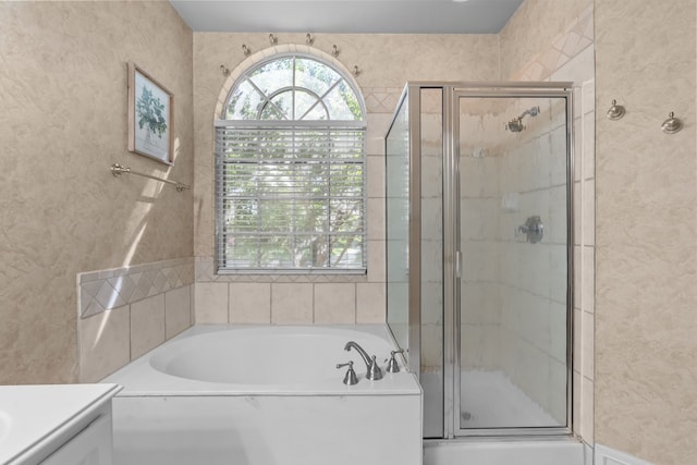 1 Cimarron Ct, Trophy Club, TX 76262 - bathroom featuring vanity, a stall shower, and a bath