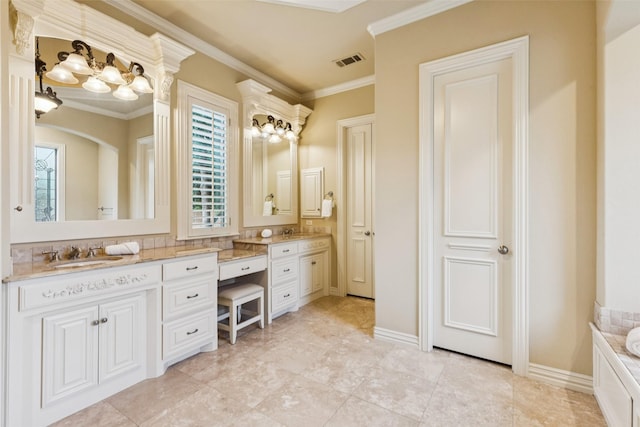1801 Kinsale Dr, Keller, TX 76262 - bathroom featuring double vanity, crown molding, and a tub to relax in