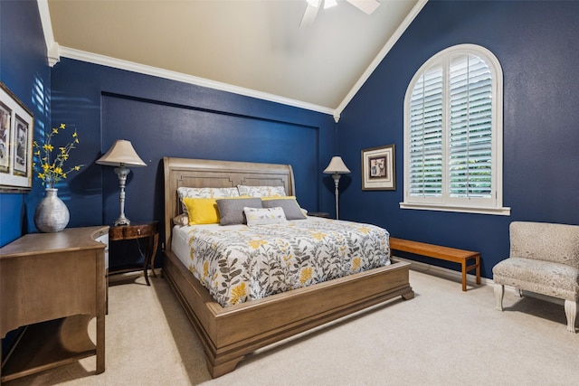 1801 Kinsale Dr, Keller, TX 76262 - carpeted bedroom featuring crown molding, lofted ceiling, and ceiling fan