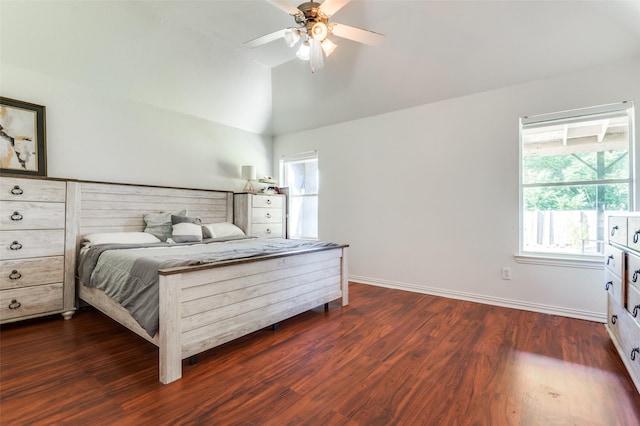 1015 Seider Ln, Grand Prairie, TX 75052 - bedroom featuring dark wood-style floors, lofted ceiling, and ceiling fan