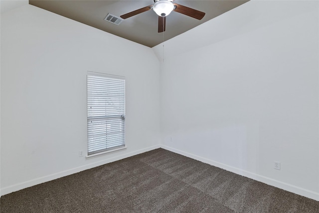 7064 Dreammaker Way, Frisco, TX 75035 - spare room featuring a ceiling fan, lofted ceiling, and dark carpet