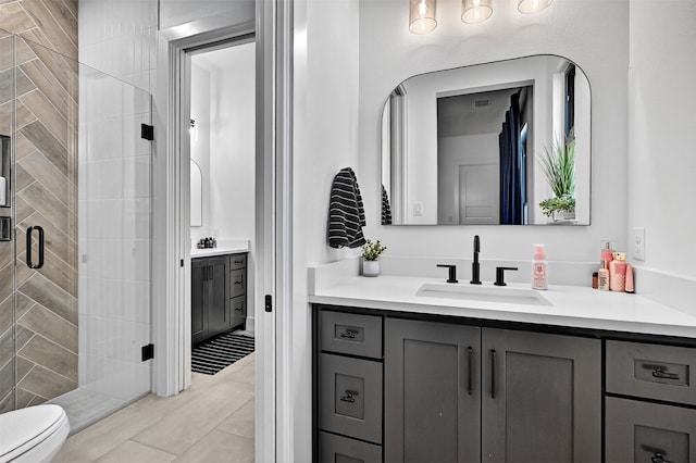 2028 Fox Bend Trce, Gunter, TX 75058 - full bath featuring vanity, a shower stall, and tile patterned floors